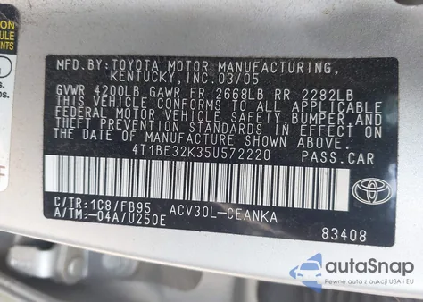 2005 Toyota Camry Le from USA, damaged, VIN 4T1BE32K35U572220